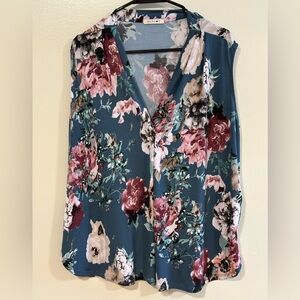 Beacon Sleeveless Floral Blouse in Blue and Pink